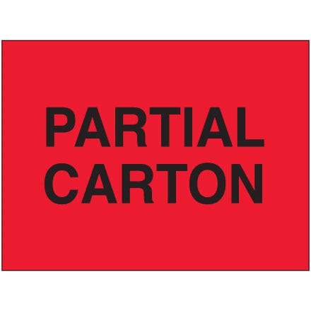 3 x 5" - "Partial Carton" (Fluorescent Red) Labels, 500/rl