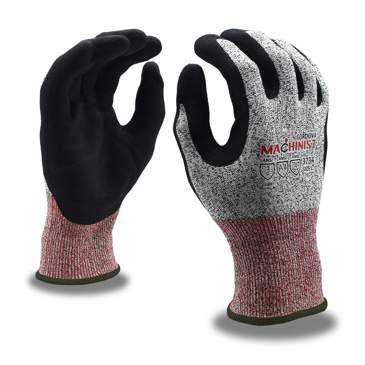 MACHINIST 13-Gauge, HPPE/Glass Shell, Black Foam Nitrile Palm Coating, ANSI Cut Level A4, Large Gloves