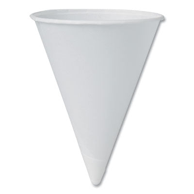 Cone Water Cups, Paper, 4 oz, Rolled Rim, White, 200/Bag, 25 Bags/Carton