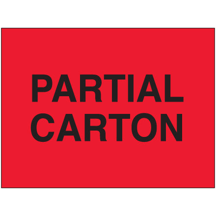 3 x 5" - "Partial Carton" (Fluorescent Red) Labels, 500/rl