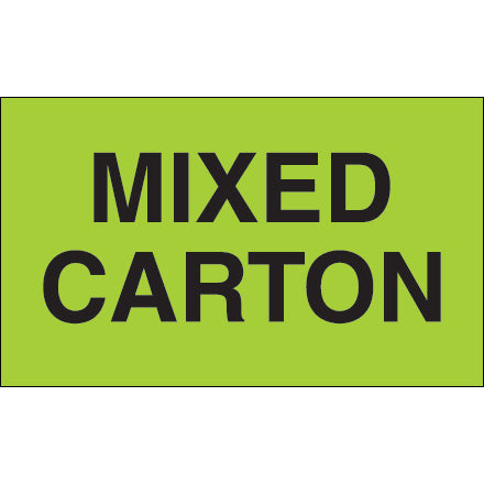 3 x 5" - "Mixed Carton" (Fluorescent Green) Labels, 500/rl