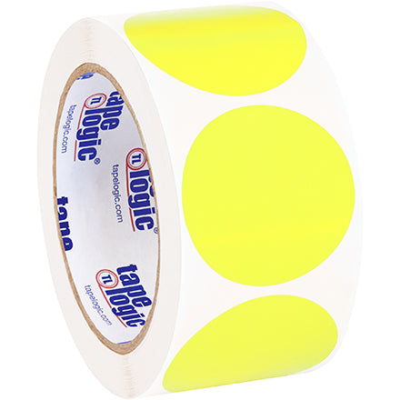 2" Fluorescent Yellow Inventory Circle Labels, 500/roll
