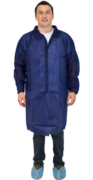 PolyPro Lab Coat, Velcro, Elastic Wrists, No Pockets, XXL, Dark Blue, 30/cs