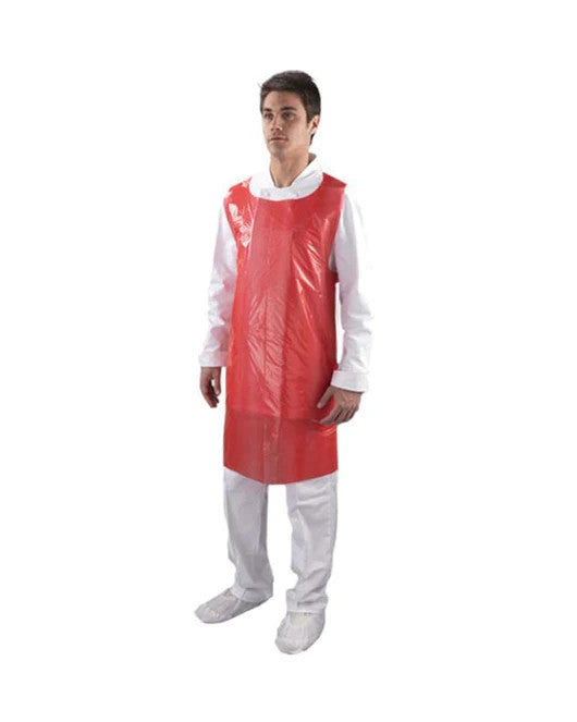Disposable Red Apron, 1 Mil, 28x42