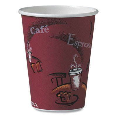 Solo Bistro Design Hot Drink Cups, Paper, 12oz, Maroon, 50/Bag, 20 Bags/Carton