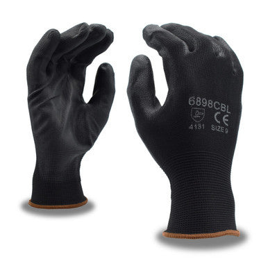 Standard 13-Gauge Gloves, Black Polyester Shell, Black Polyurethane Palm Coating, Small, dozen