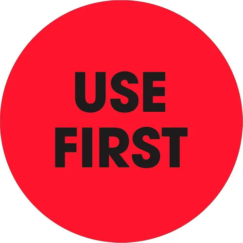 2" Circle - "Use First" Fluorescent Red Labels