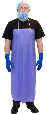 Blue Raw Edge Vinyl Apron, 6 MIL 35"x45", String Ties, 12 per box