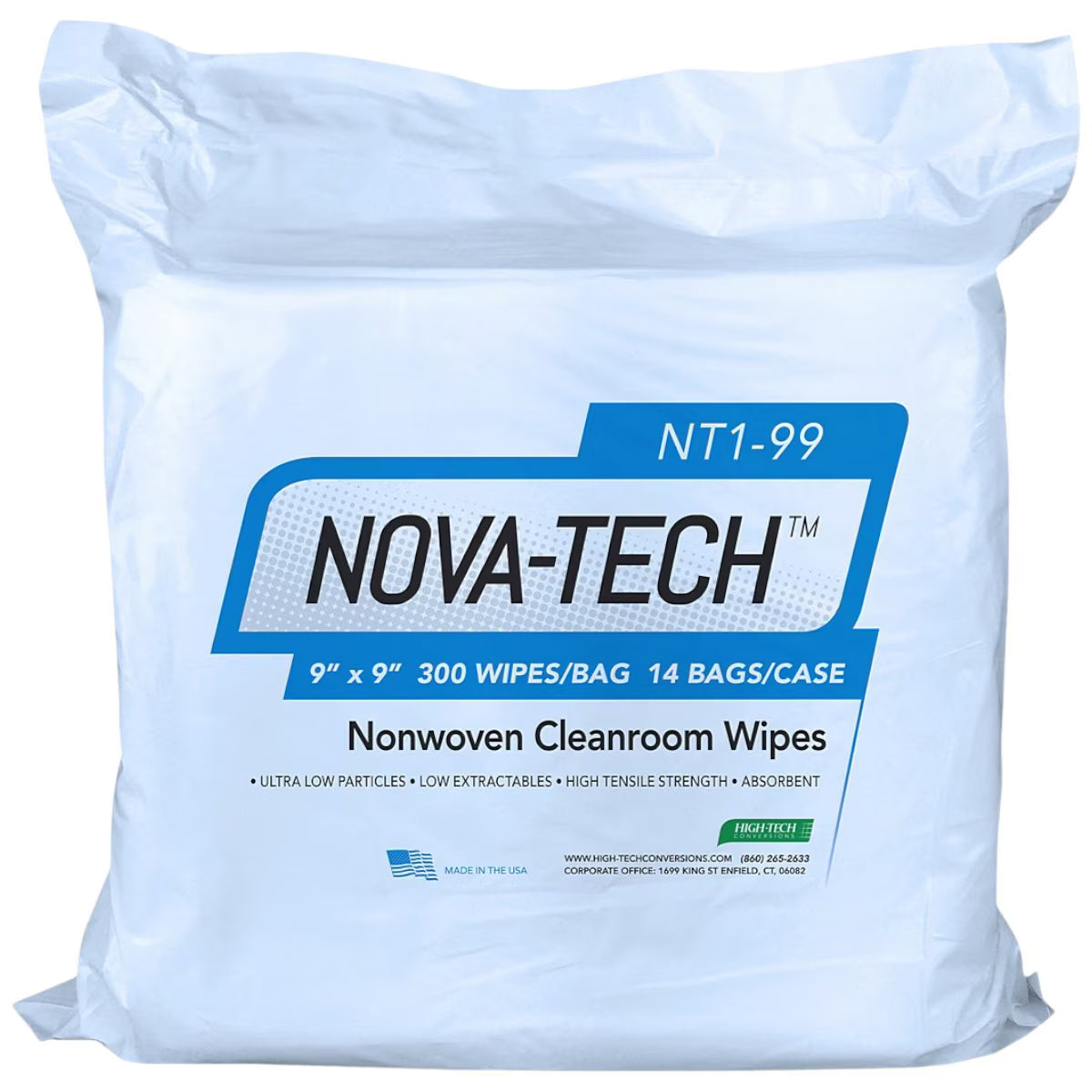 Nova-Tech Steril Nonwoven Polyester Cellulose Cleanroom Wipes, 9"x9", 300 wipes per bag, 12 bags per case