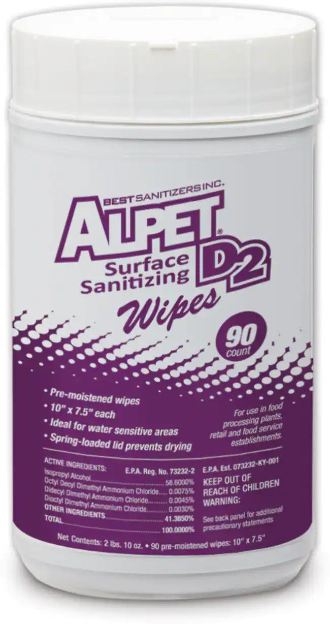 Alpet D2 Surface Sanitizing Wipes, 90/can, 6 can/cs