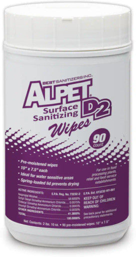 Alpet D2 Surface Sanitizing Wipes, 90/can, 6 can/cs