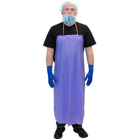 Blue Raw Edge Vinyl Apron, 6 MIL 35"x45", String Ties, 12 per box