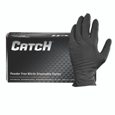CATCH Disposable Nitrile Industrial Gloves, Powder Free, Raised Pyramid Grip Texture, Black, 9 mil, Large, 100/bx, 10 bxs/cs