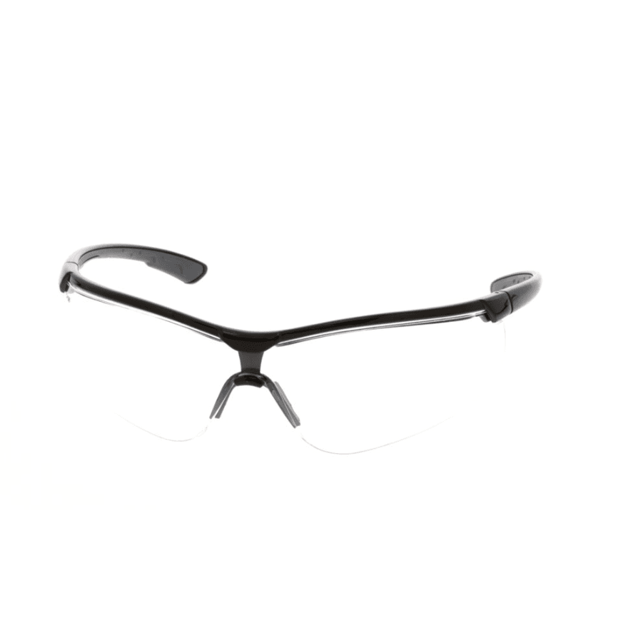 Klondike Safety Glasses, Black Frame, Gray/Black Temples, Low Profile & Lightweight, Clear UV-AF Anti-Fog Lens