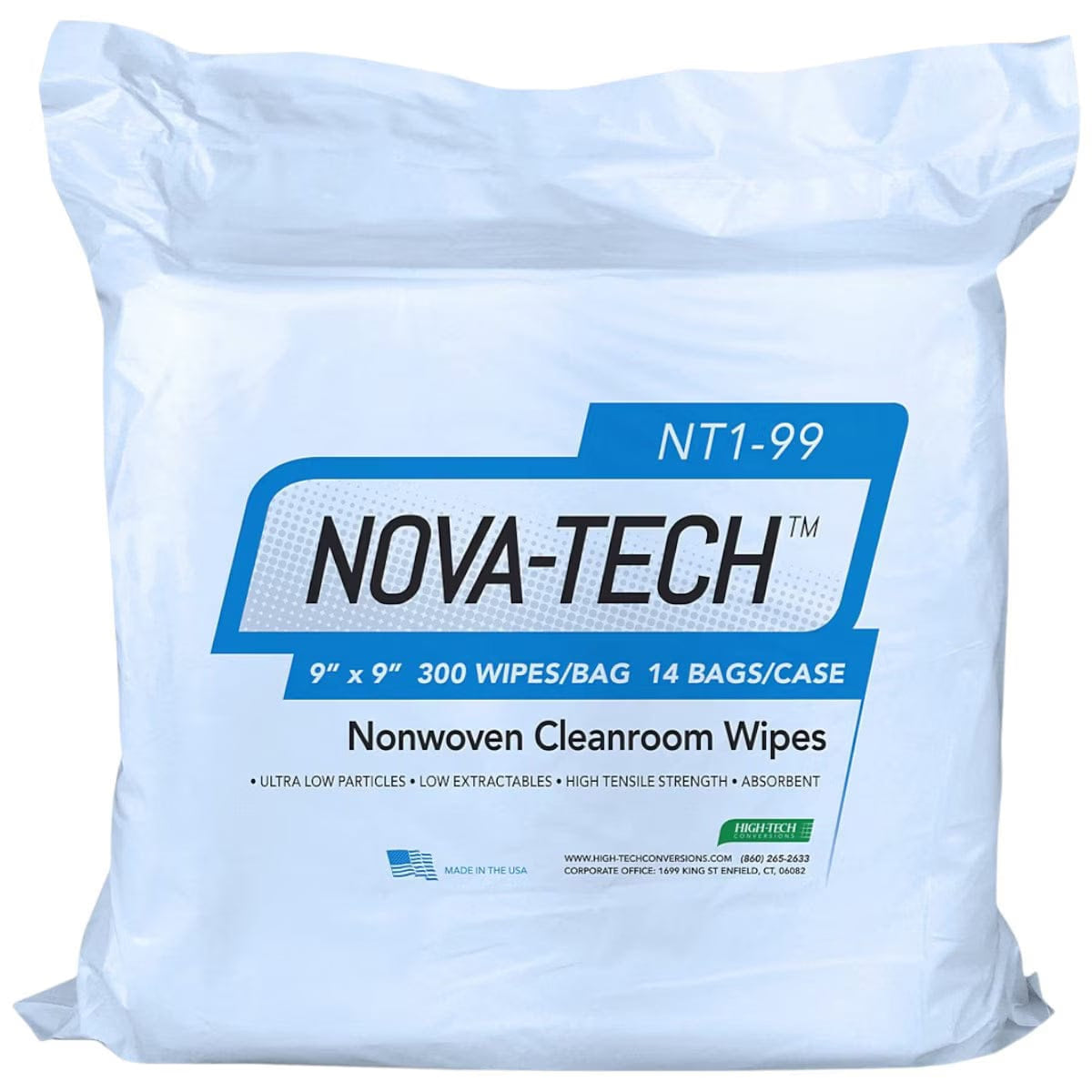 Nova-Tech Steril Nonwoven Polyester Cellulose Cleanroom Wipes, 9"x9", 300 wipes per bag, 12 bags per case
