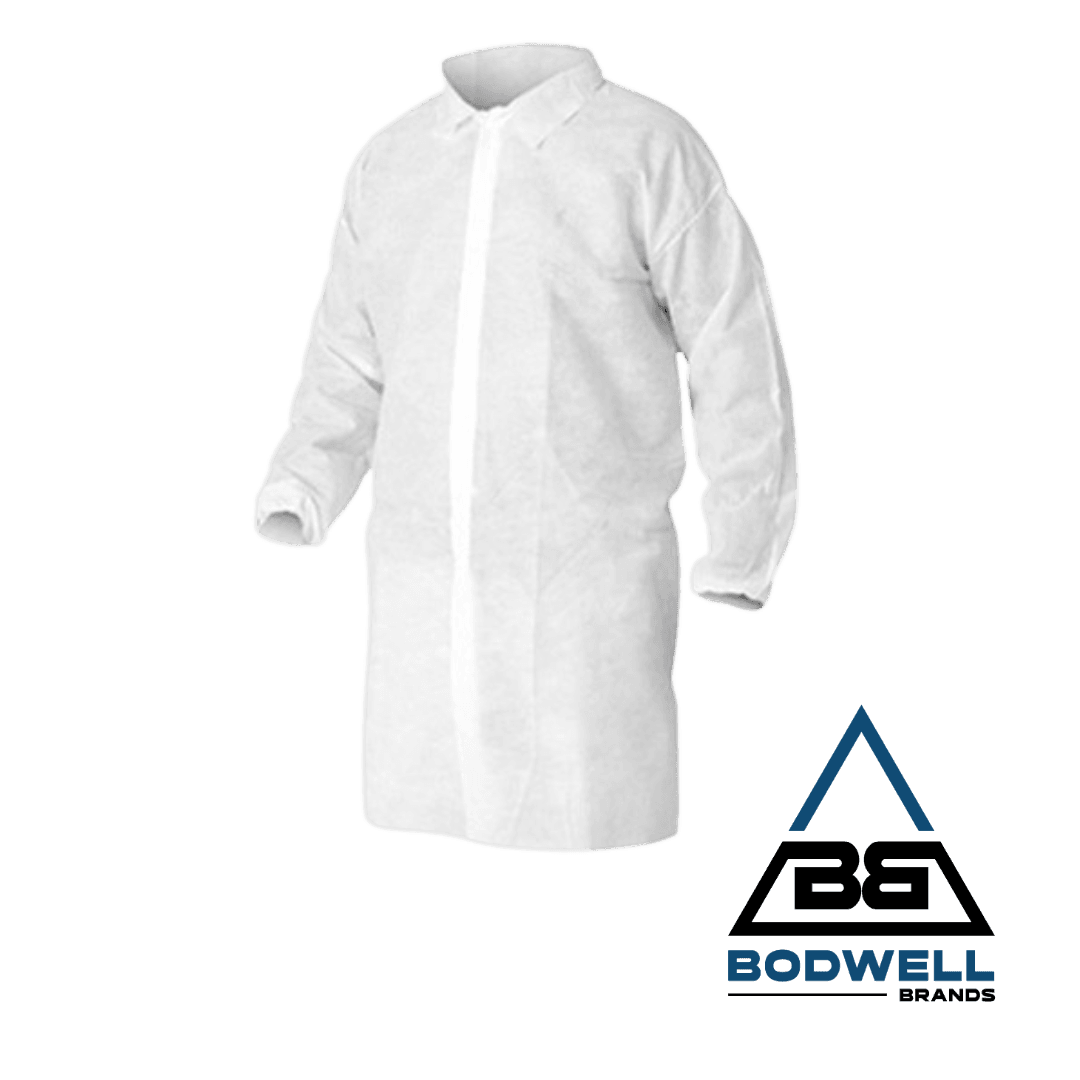 PolyPro Lab Coat, Velcro, Elastic Wrists, No Pockets, XL, White, 30/cs