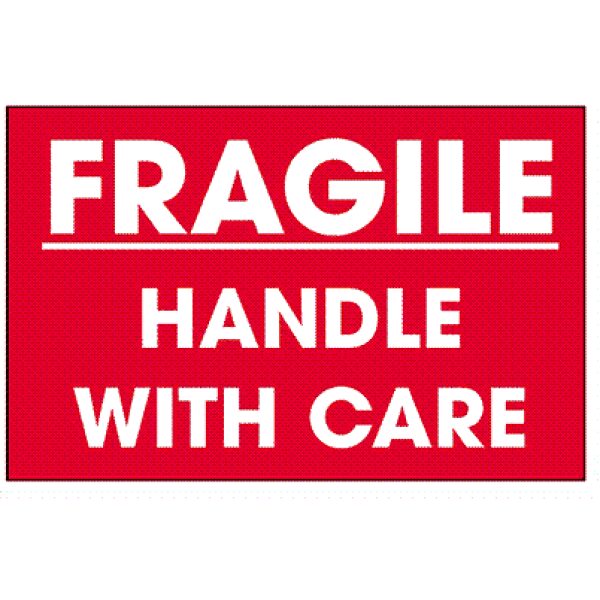 3 x 5" - "Fragile - Handle With Care" (Fluorescent Red) Labels, 500/rl